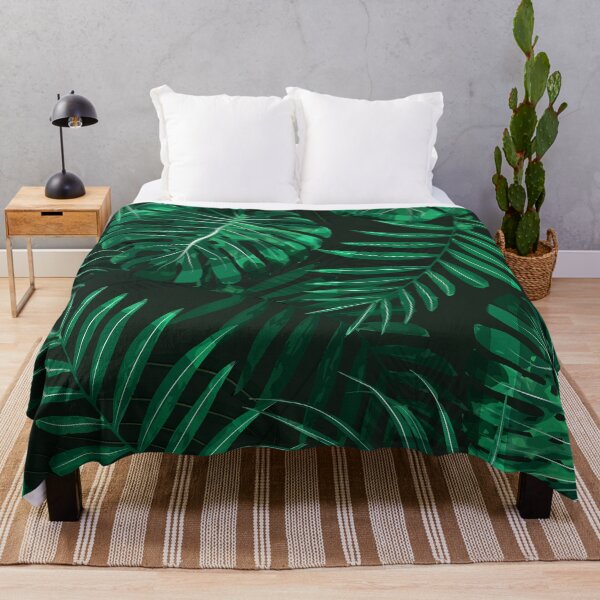 Tropical fern topped rainforest leaves Throw Blanket