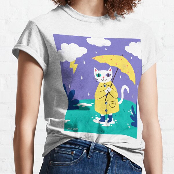 Gato con paraguas Camiseta clásica