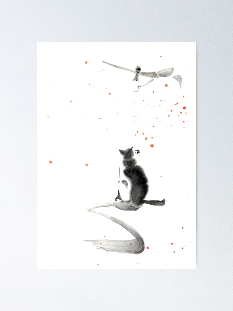 Poster Le Chat De Curiosite Regarde L Oiseau Sur L Arbre Par Jinnk Redbubble
