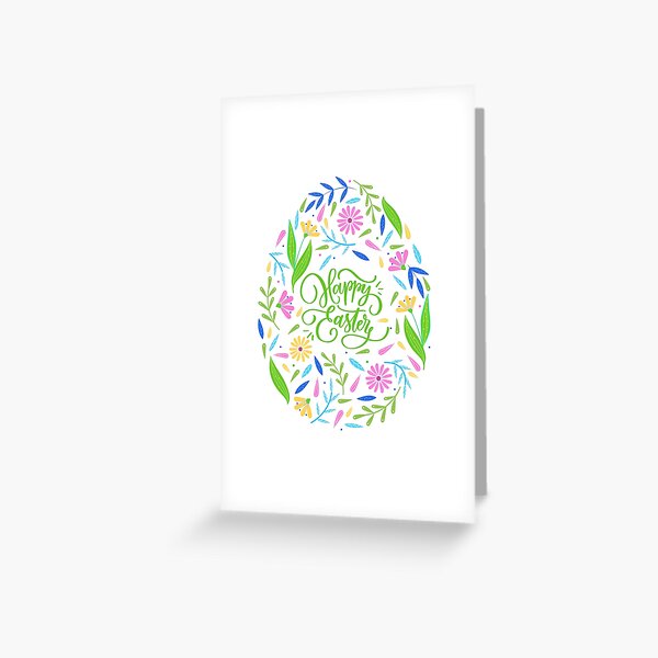 Happy easter floral egg- typography Greeting Card