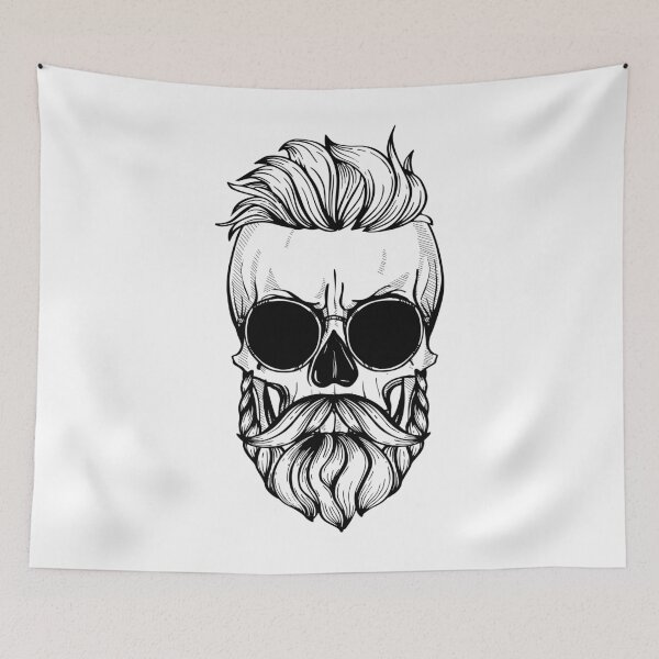 Item preview, Angry skull with hairstyle, moustaches, beard and sunglasses designed and sold by netkoff.