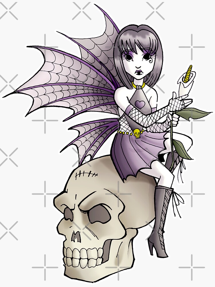 Dark Fairy on a Skull - Dark Fairy - Sticker