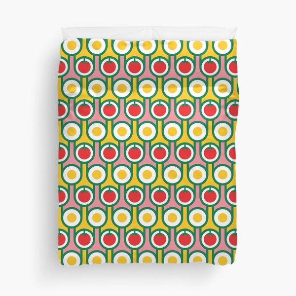 Scandi Midcentury Modern Retro Geometric Eggs Tomatoes Pattern Duvet Cover