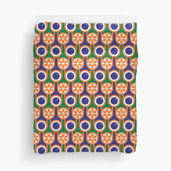 Scandi Midcentury Modern Retro Geometric Blueberries Oranges Pattern Duvet Cover