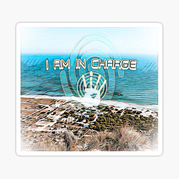 I am in charge - with sea, beach, spiral and a handprint Sticker