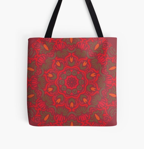 Orange Dream Floral Mandala All Over Print Tote Bag