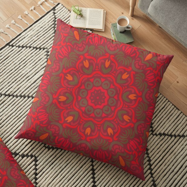 Orange Dream Floral Mandala Floor Pillow