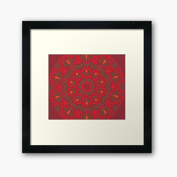 Orange Dream Floral Mandala Framed Art Print