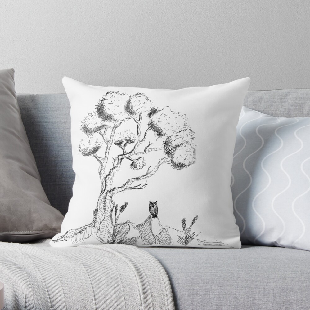 The Tree and the Owl Throw Pillow