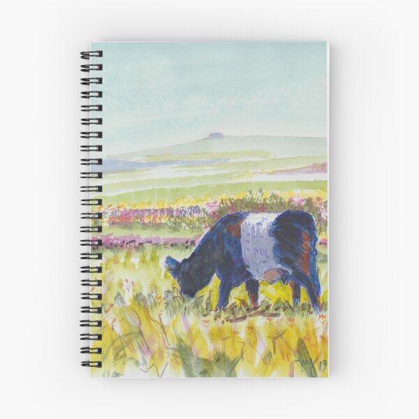 Item preview, Belted galloway cow dartmoor landscape watercolor painting  designed and sold by MikeJory.
