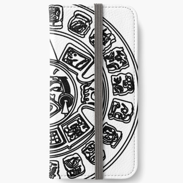 Ancient Maya Art illustration decoration pattern design abstract, ornate, monochrome, circle, retro style iPhone Wallet
