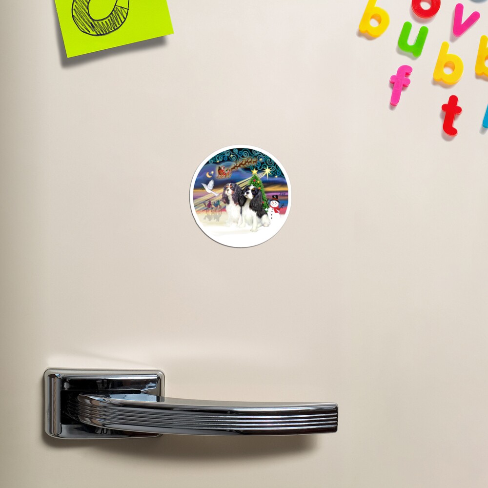 Christmas Magic with Two Tri Color Cavalier King Charles Spaniels Magnet