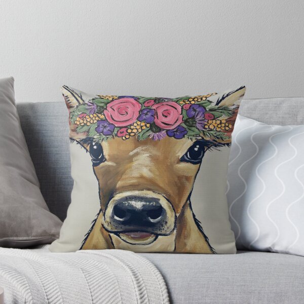 Item preview, Cow Art, Cute Calf with Flower Crown Farmhouse art, Close Up Cow art designed and sold by leekellerart.
