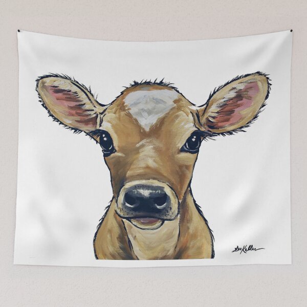 Item preview,  Cow Art, Cute Calf with Flower Crown Farmhouse art, Close Up Cow art designed and sold by leekellerart.