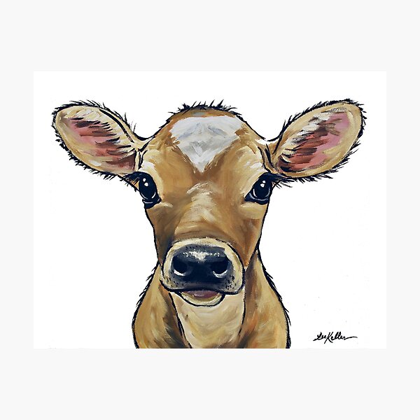  Cow Art, Cute Calf with Flower Crown Farmhouse art, Close Up Cow art Photographic Print