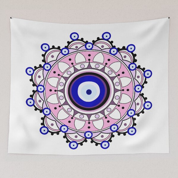 Item preview, Pink Baby Blue Evil Eye Mandala Henna  designed and sold by umeimages.