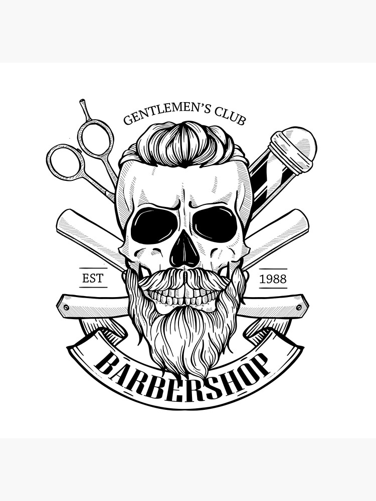 Skull with beard and scissors Royalty Free Vector Image
