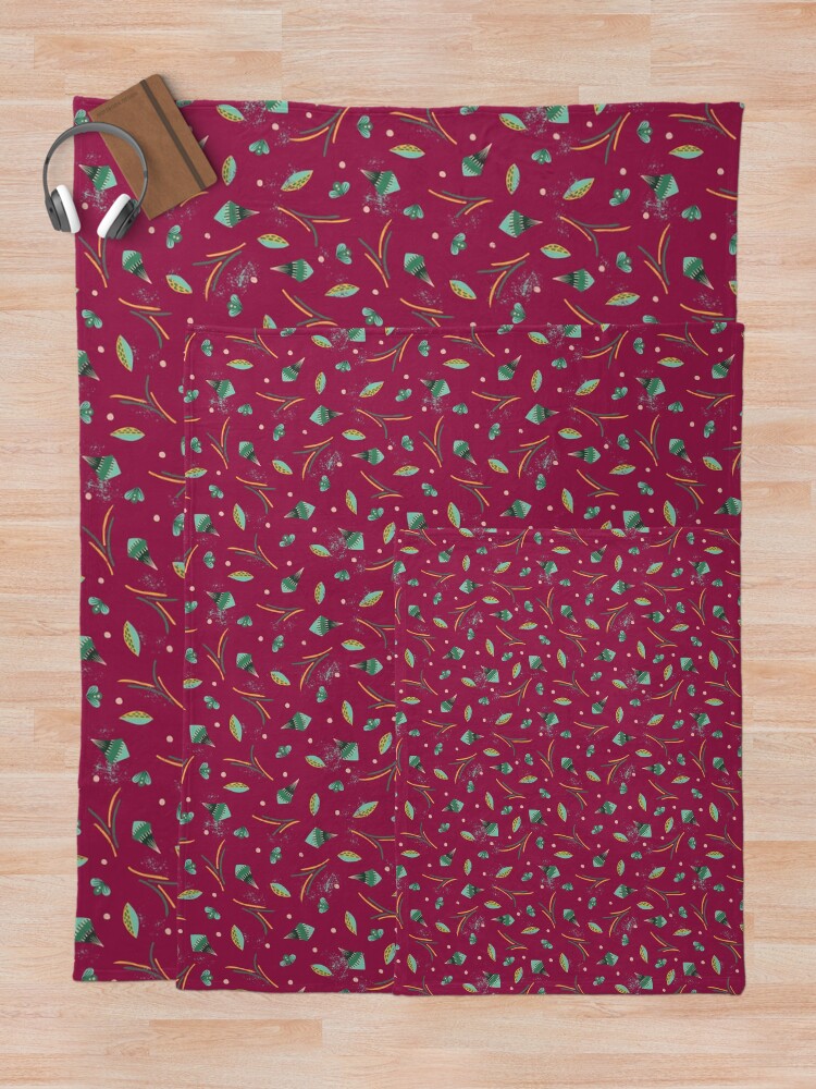 Thumbnail 5 of 6, Throw Blanket, Vibrant Folk Art Floral Pattern - Red designed and sold by tinytenacious.