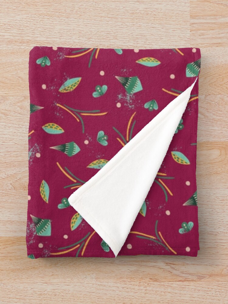 Thumbnail 3 of 6, Throw Blanket, Vibrant Folk Art Floral Pattern - Red designed and sold by tinytenacious.