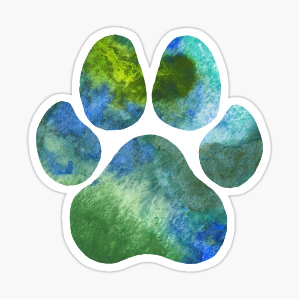 Green and Blue Paw Print Sticker