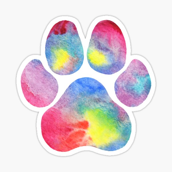 Pink Rainbow Watercolor Paw Print Sticker