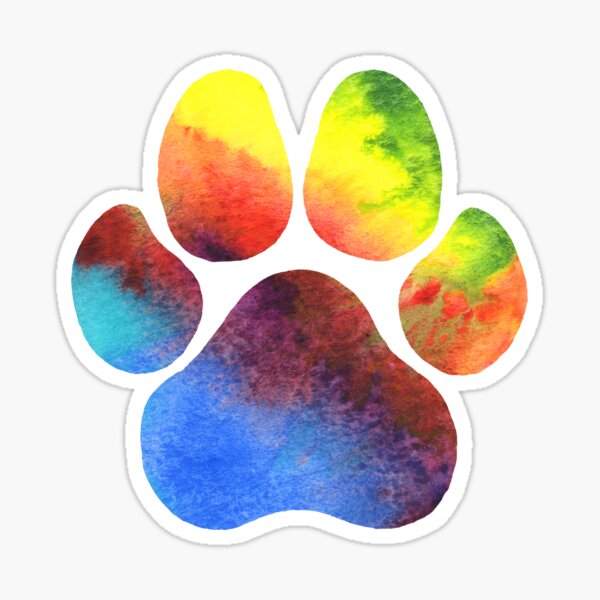 Rainbow Stripe Watercolor Paw Print Sticker