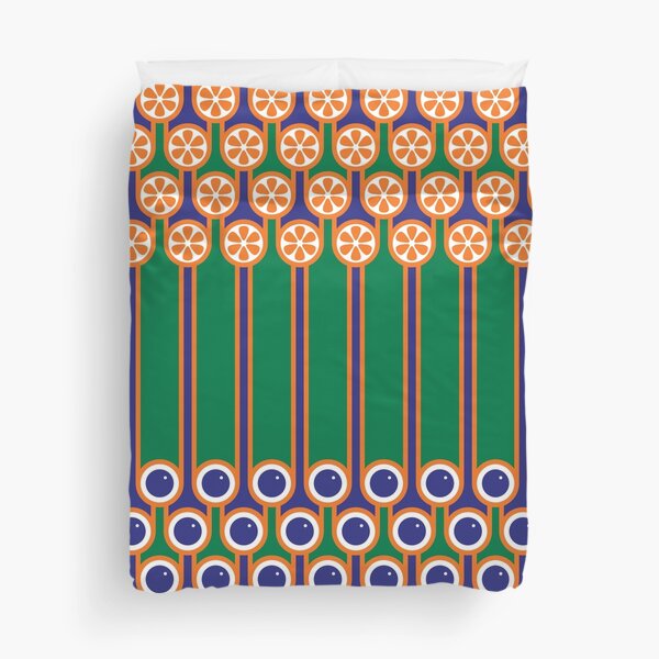 Scandi Midcentury Modern Retro Geometric Blueberries Oranges Stripey Pattern Duvet Cover