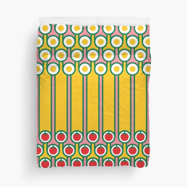 Scandi Midcentury Modern Retro Geometric Eggs Tomatoes Stripey Pattern Duvet Cover