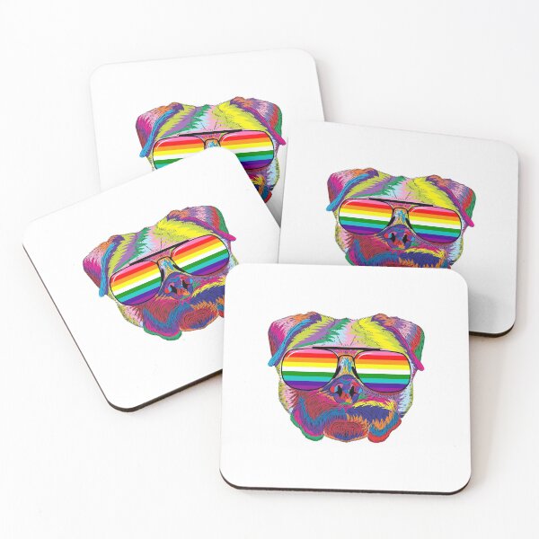 Item preview, Psychedelic Pug Dog Face with Gay Pride Sunglasses designed and sold by phoxydesign.