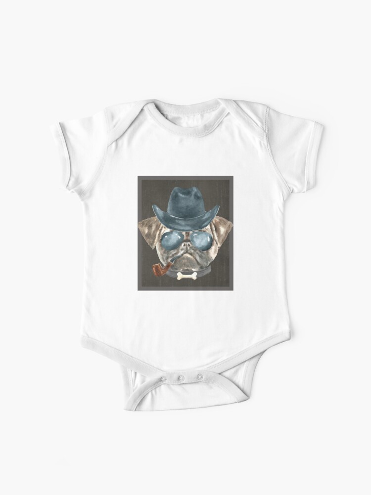 Body Para Bebe Pug Cowboy Hat Aviators Pipe Collar Bone Perros En Ropa De Vroomie Redbubble