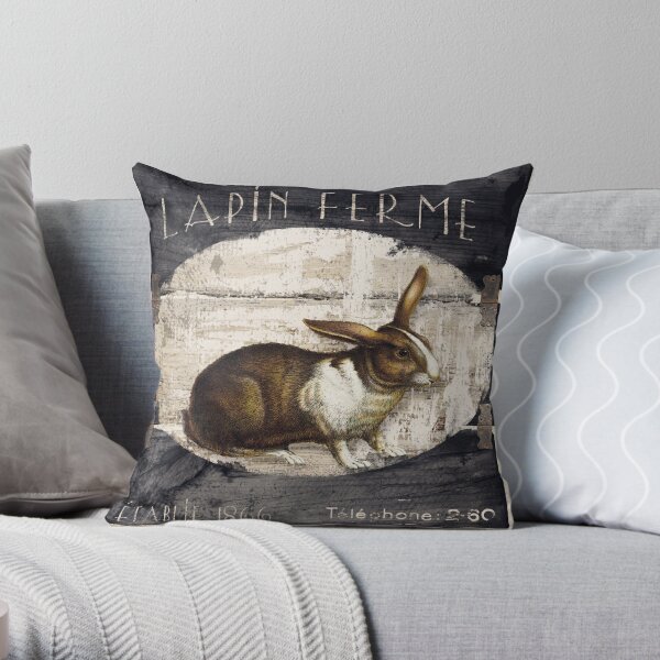 French Farm Sign Rabbit Throw Pillow