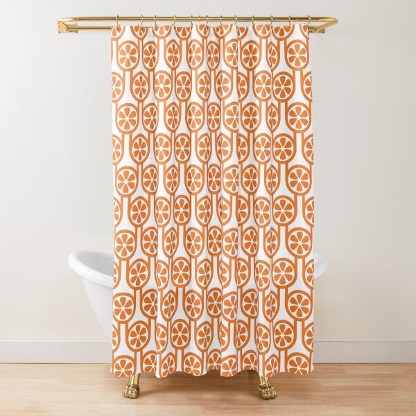 Scandi Midcentury Modern Retro Geometric Oranges Pattern Shower Curtain
