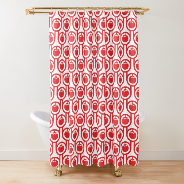 Scandi Midcentury Modern Retro Geometric Tomatoes Pattern Shower Curtain