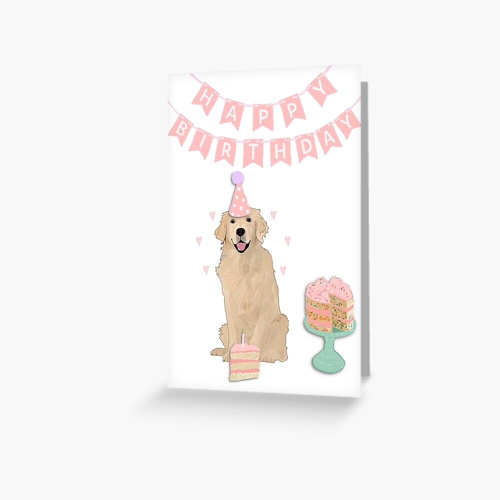 Carte De Vœux Carte De Voeux Pastel Pour Chien Joyeux Anniversaire Golden Retriever Par Ohclementine Redbubble