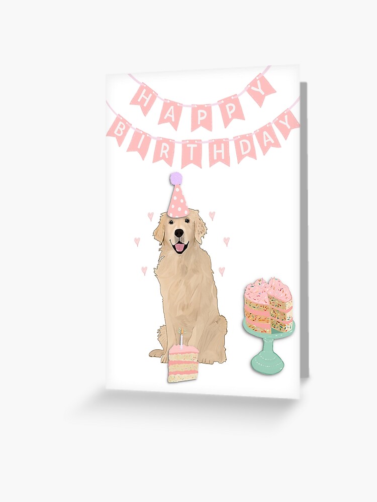 Carte De Vœux Carte De Voeux Pastel Pour Chien Joyeux Anniversaire Golden Retriever Par Ohclementine Redbubble