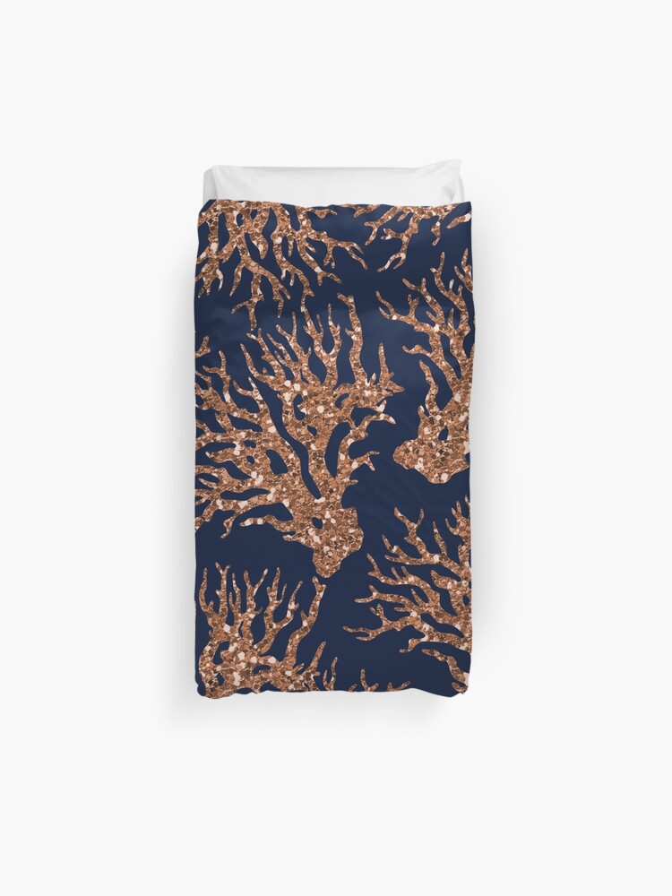 French Navy Bronze Coral Duvet Cover By Peggieprints Redbubble