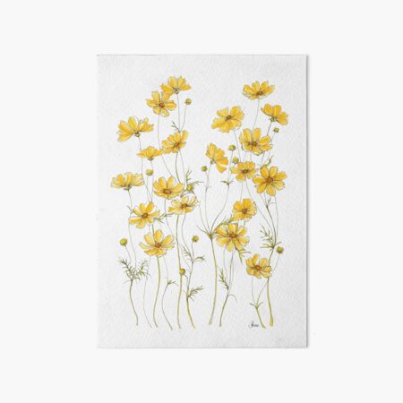 Yellow Cosmos Flowers Art Board Print