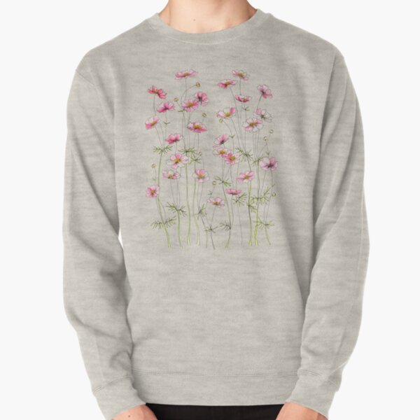 Pink Cosmos Flowers Pullover Sweatshirt