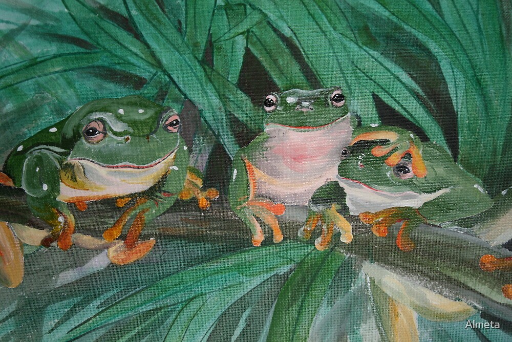 "three frogs in a row" by Almeta Redbubble