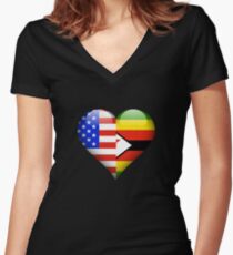 Zimbabwean Flag Heart - American and Zimbabwe Heart Flag for Zimbabwean Shirt mit V-Ausschnitt