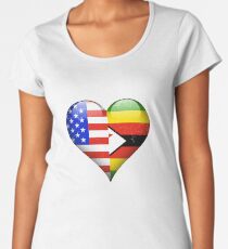 Zimbabwean Flag Heart - American and Zimbabwe Heart Flag for Zimbabwean Frauen Premium T-Shirts