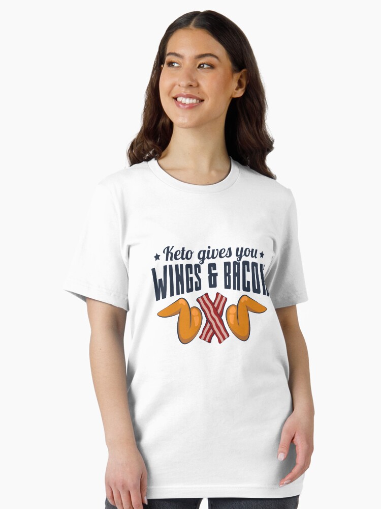 Thumbnail 2 of 7, Essential T-Shirt, Keto Gives You Wings And Bacon - Ketogenic Diet Gift designed and sold by yeoys.