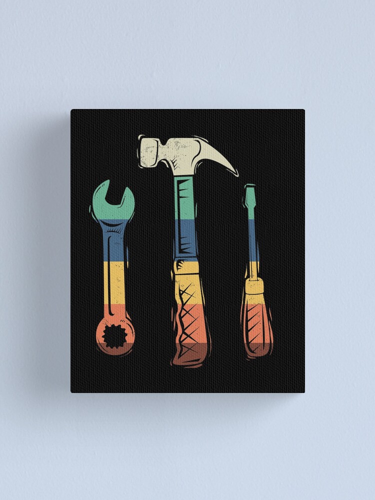 Retro Vintage Linocut Tools Shirt Canvas Print for Sale by nvdesign