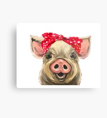 Pig with Bandana art, Cute pig art Metal Print