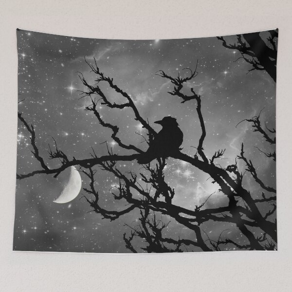 Item preview, Black Bird Silhouette on Starry Night A492BW designed and sold by byNicol.