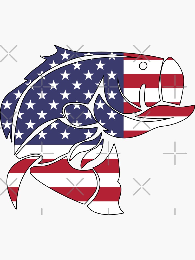 Bass Fish American Flag Decal  Sticker (Large Sizes) – Design Style