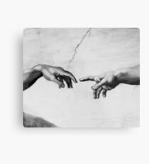 The Creation of Adam - Sistine Chapel near-touching hands of God and Adam Red Colorized Metal Print