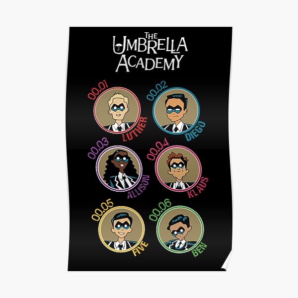 UMBRELLA ACADEMY: ALL CHARACTERS CARTOON (COLORS) Póster