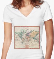 Weinlese-Weltkarte 1801 Shirt mit V-Ausschnitt
