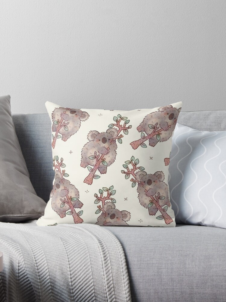 Chubby Koala On A Tree Australian Wildlife Throw Pillow By